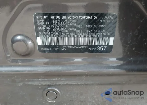 2018 Mitsubishi Outlander Sport 2.0 Le z USA, uszkodzony, nr VIN JA4AR3AU0JZ028014